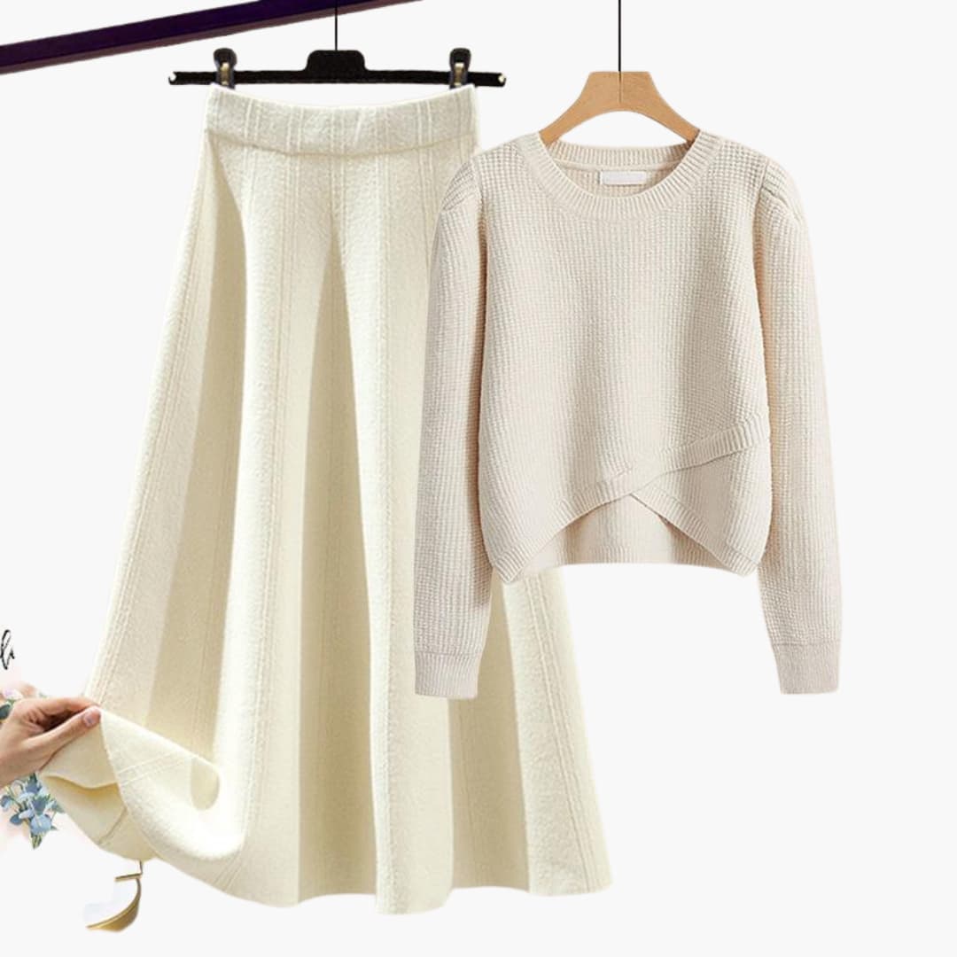 Two Piece Set with Cropped Sweater and A Line Skirt for Women