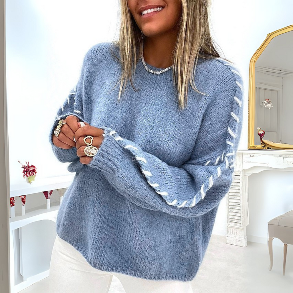 Oversized Knit Crew Neck Long Sleeve Pullover Sweater for Women