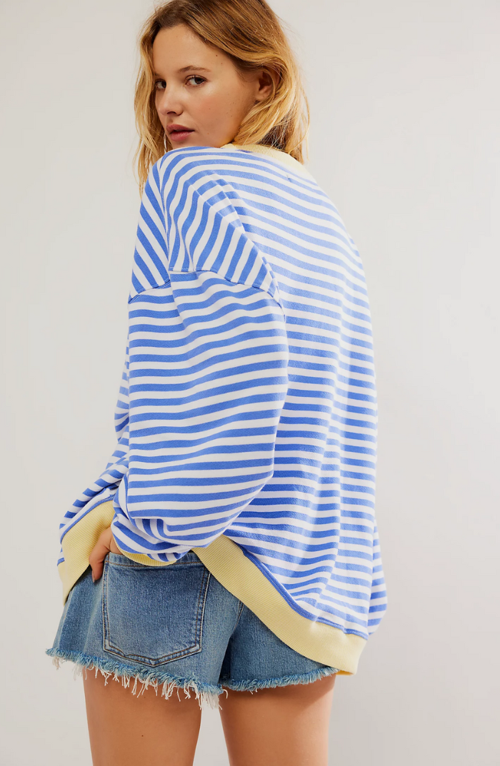 Oversized Striped Crew Neck Pullover Sweater for Women