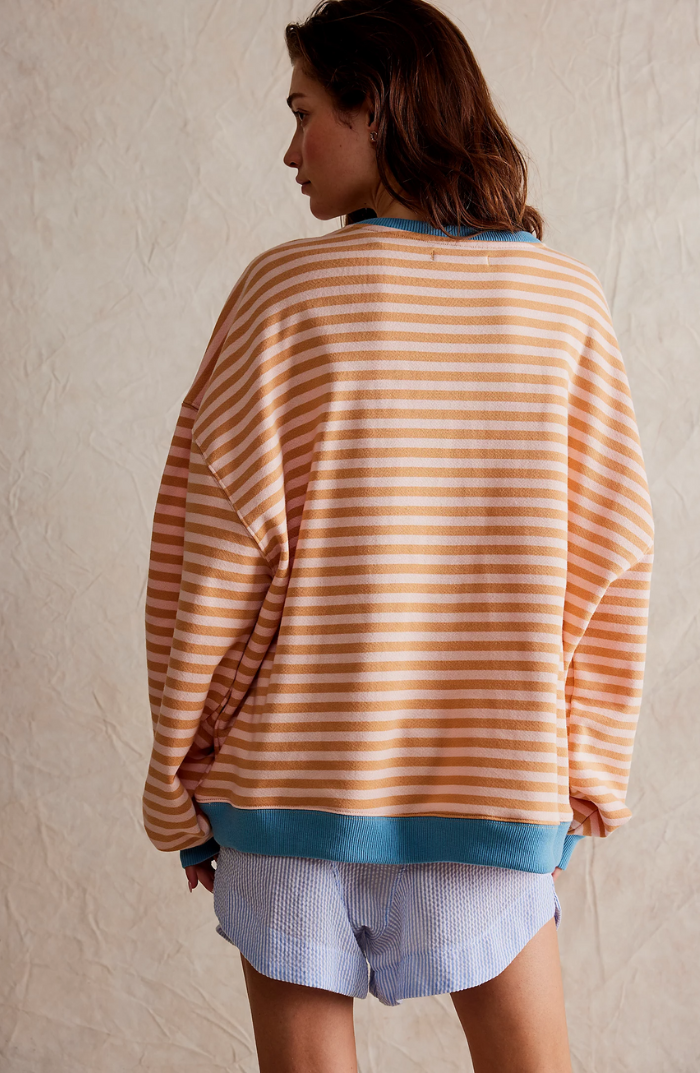 Oversized Striped Crew Neck Pullover Sweater for Women