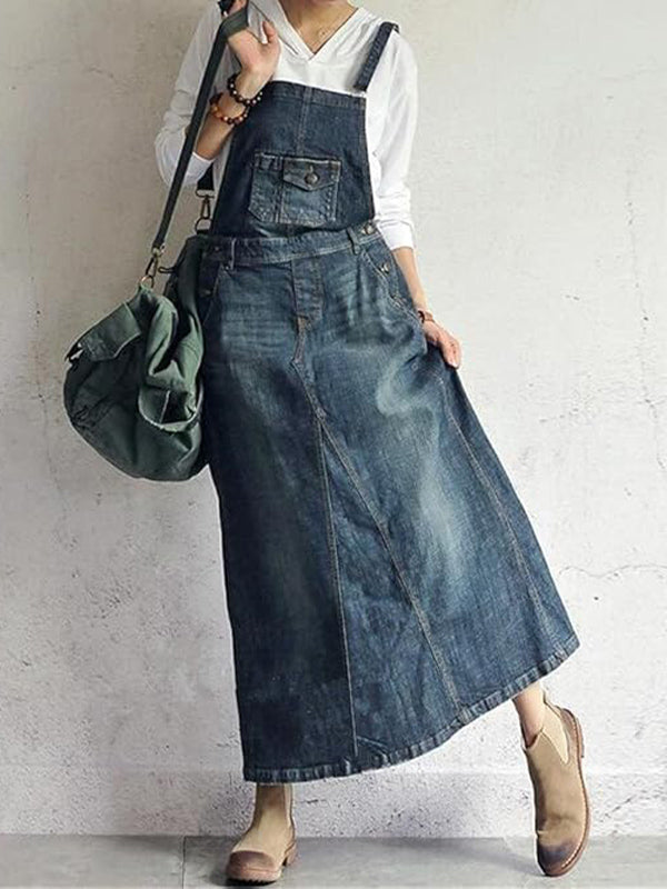 Adjustable Strap Denim Jumpsuit for Women