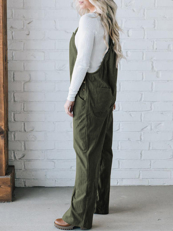 Corduroy Jumpsuit with Adjustable Straps for Women