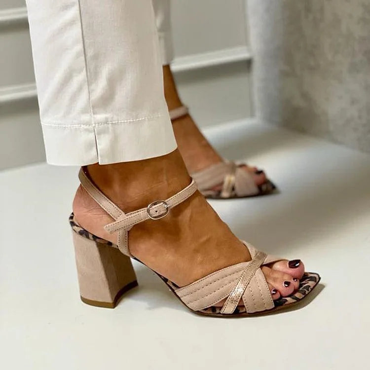 Wide Heel Sandals with Cross Strap for Women