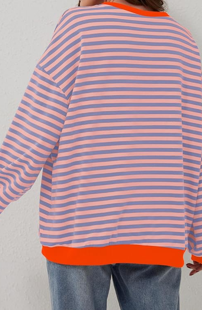 Oversized Striped Crew Neck Pullover Sweater for Women