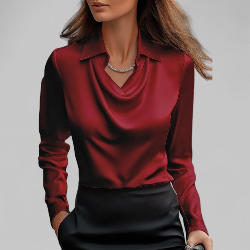 Draped Neck Long Sleeve Blouse for Women | Ideal for the Office