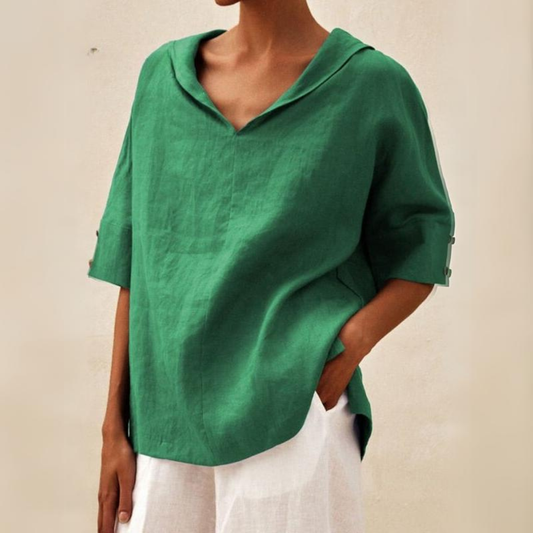 Textured Short Sleeve Top for Women with V-Neck