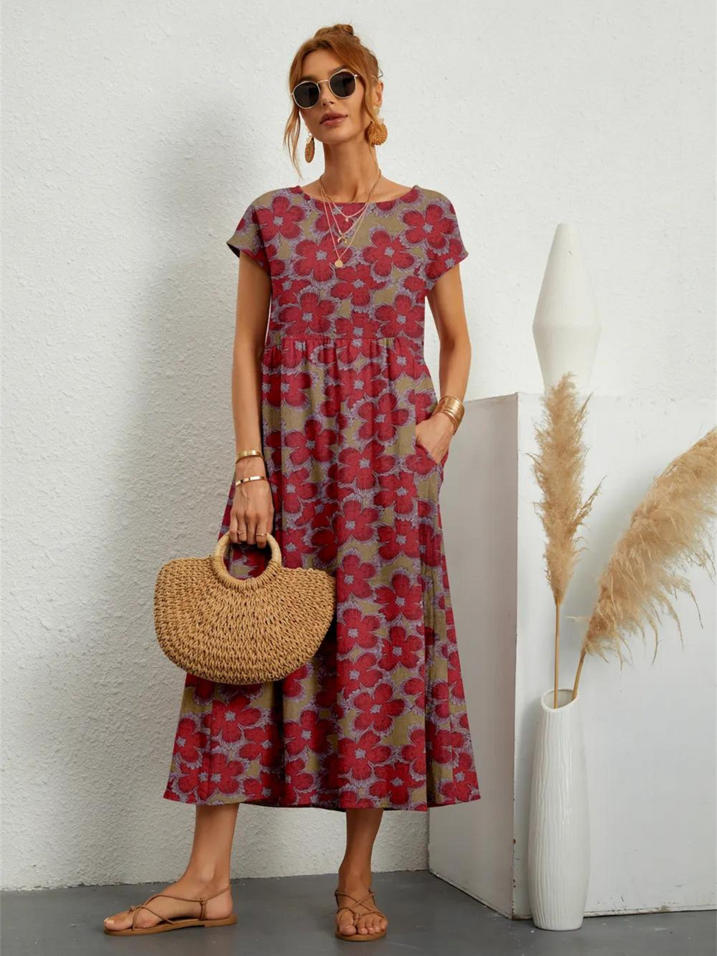 Cotton and Linen Printed Dress for Women