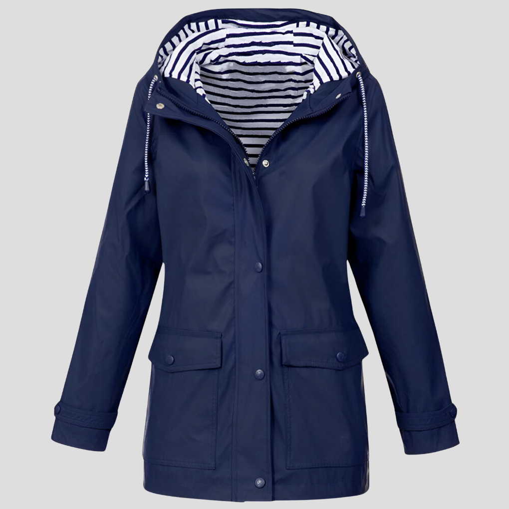 Hooded Zip Up Jacket with Snap Front and Flap Pockets for Women Azul Marino
