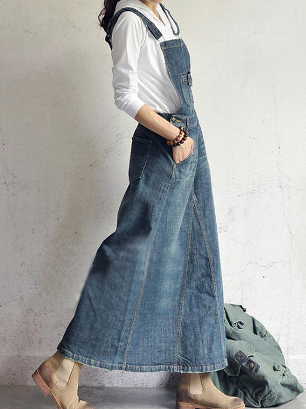 Adjustable Strap Denim Jumpsuit for Women