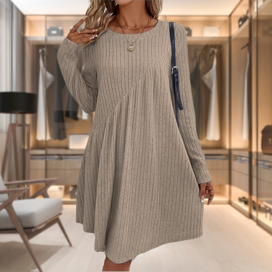 Asymmetrical Ribbed Knit Swing Midi Dress for Women