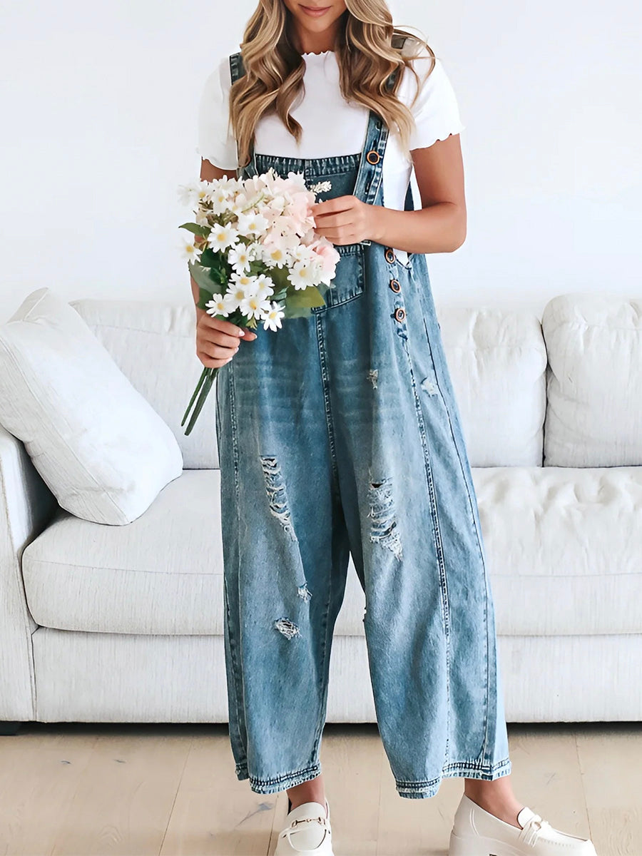 Denim Jumpsuit with Adjustable Straps for Women