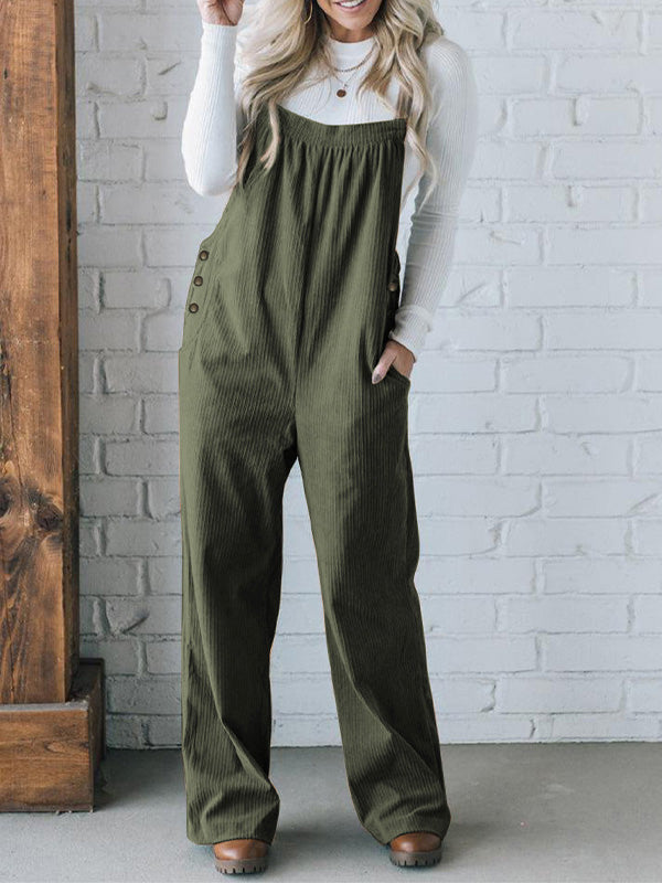 Corduroy Jumpsuit with Adjustable Straps for Women