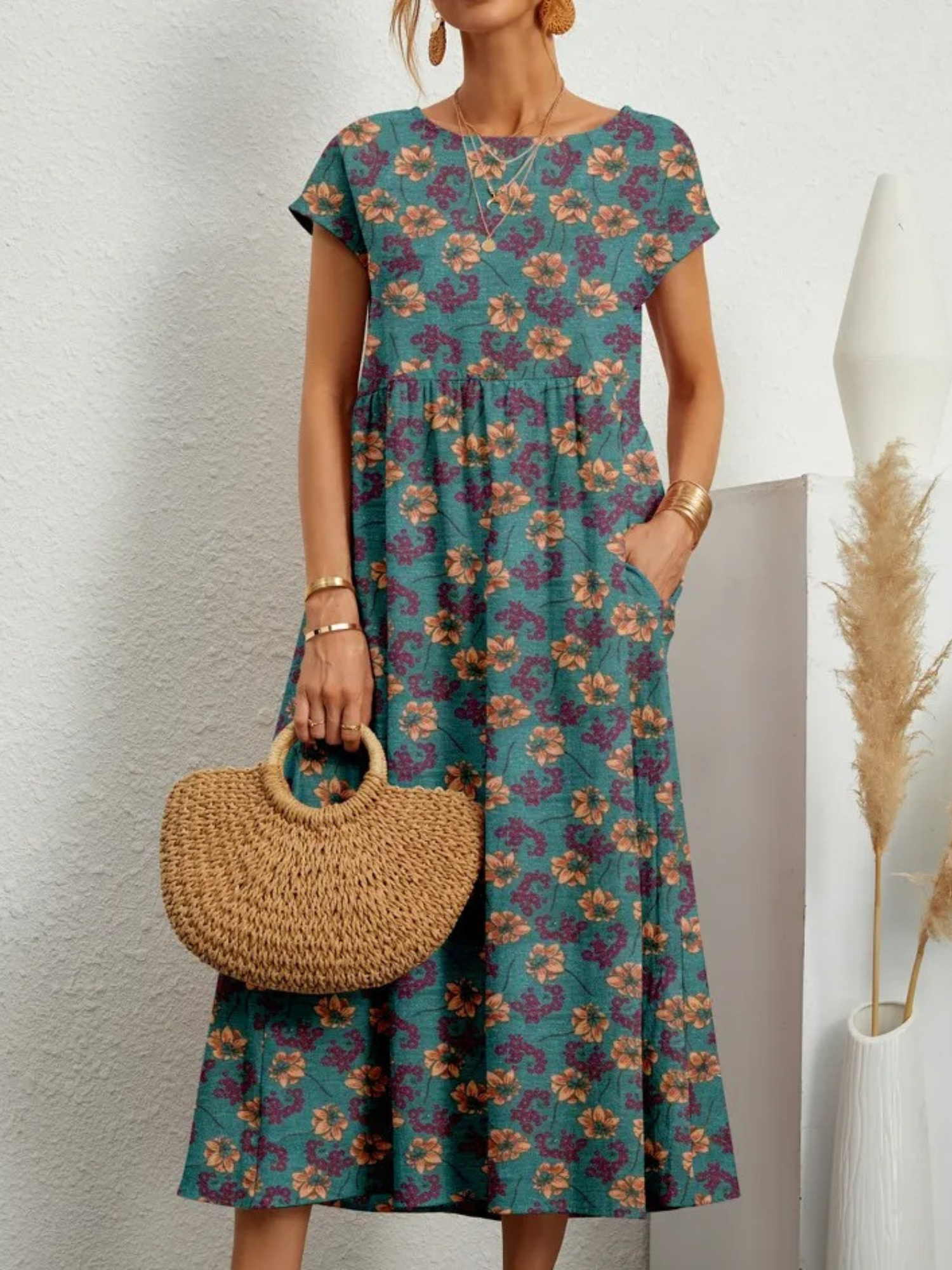 Cotton and Linen Printed Dress for Women