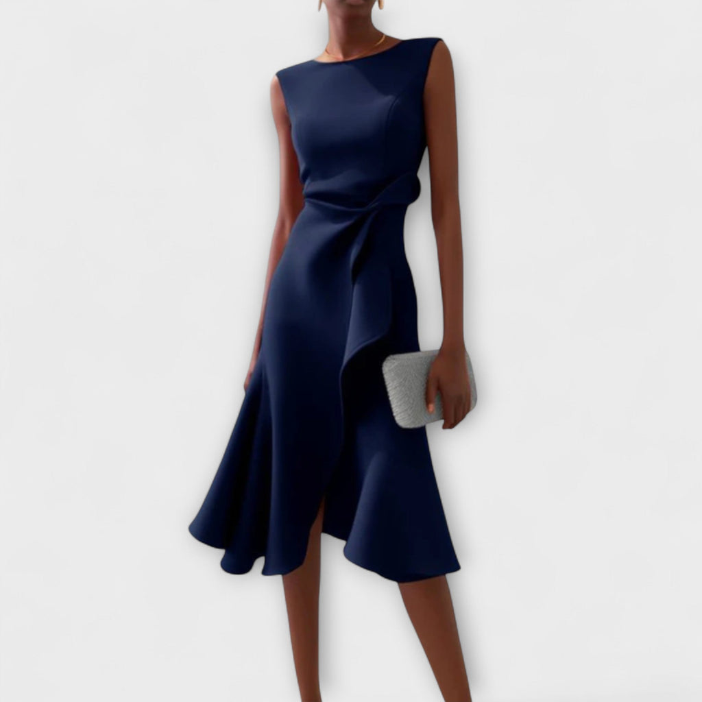 Asymmetric Draped Midi Dress for Women