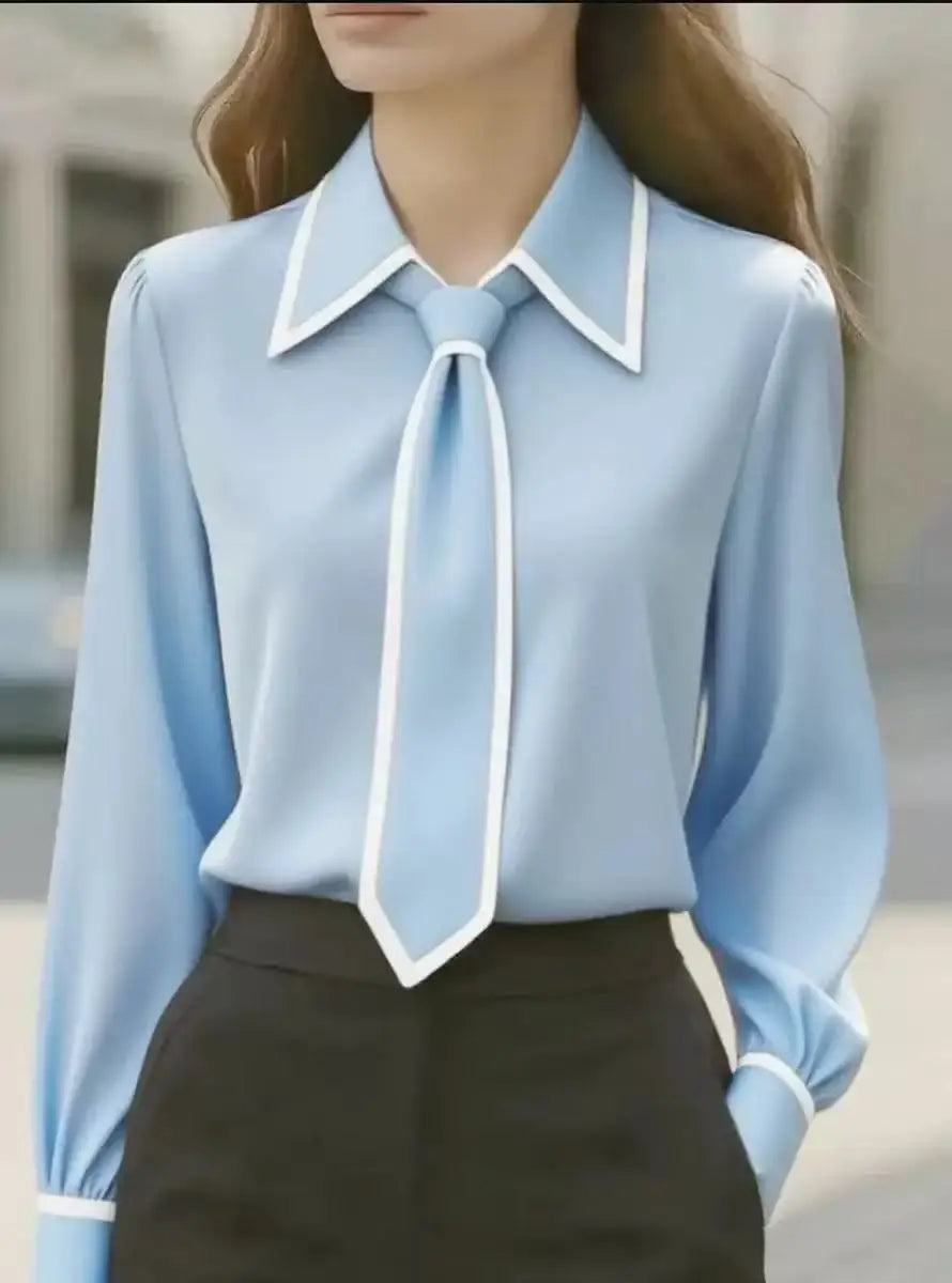 Contrast V-Neck Blouse for Women