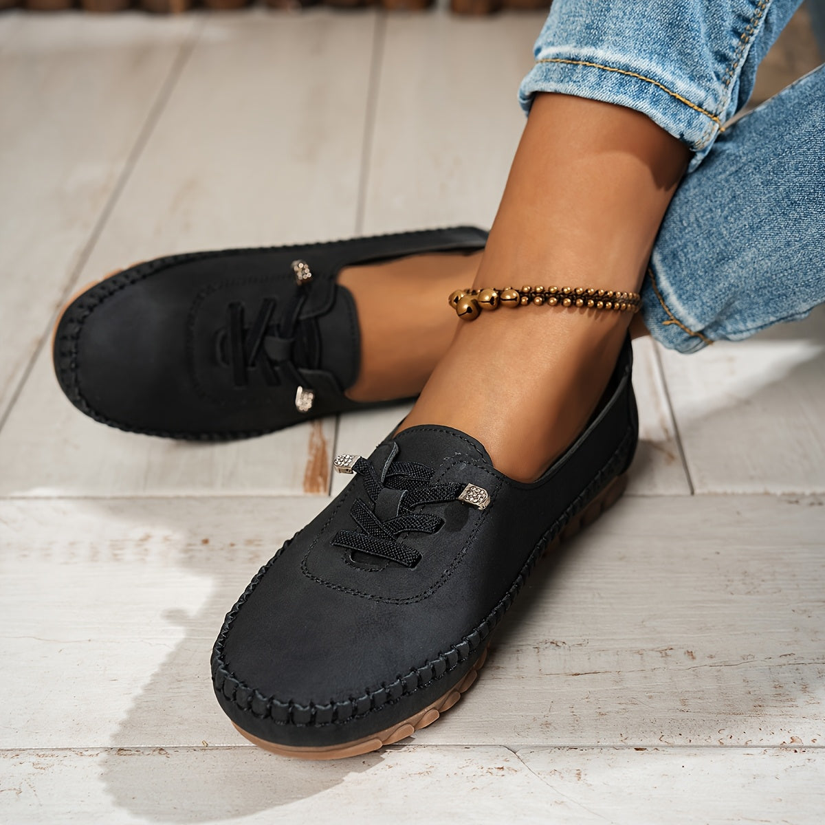 Round Toe and Low Heel Loafers for Women