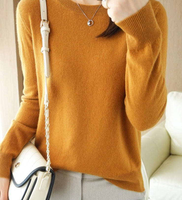 Long Sleeve Crew Neck Knit Pullover Sweater for Women