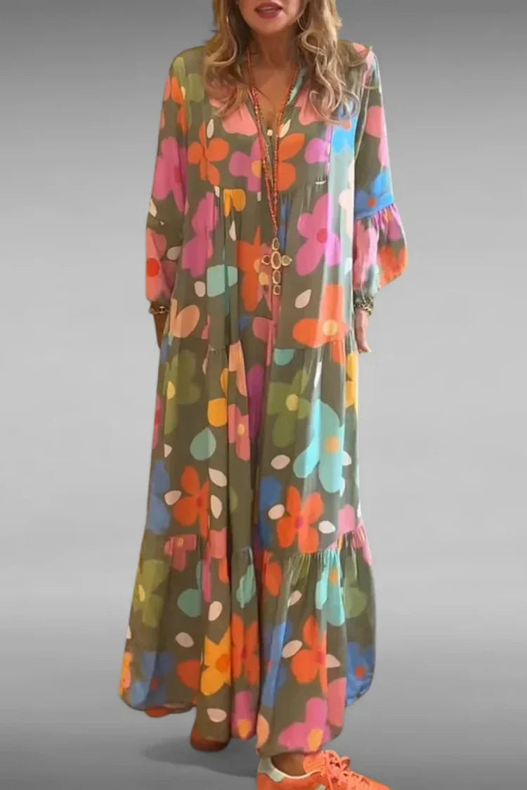 Women's Long-Sleeve Printed Maxi Dress