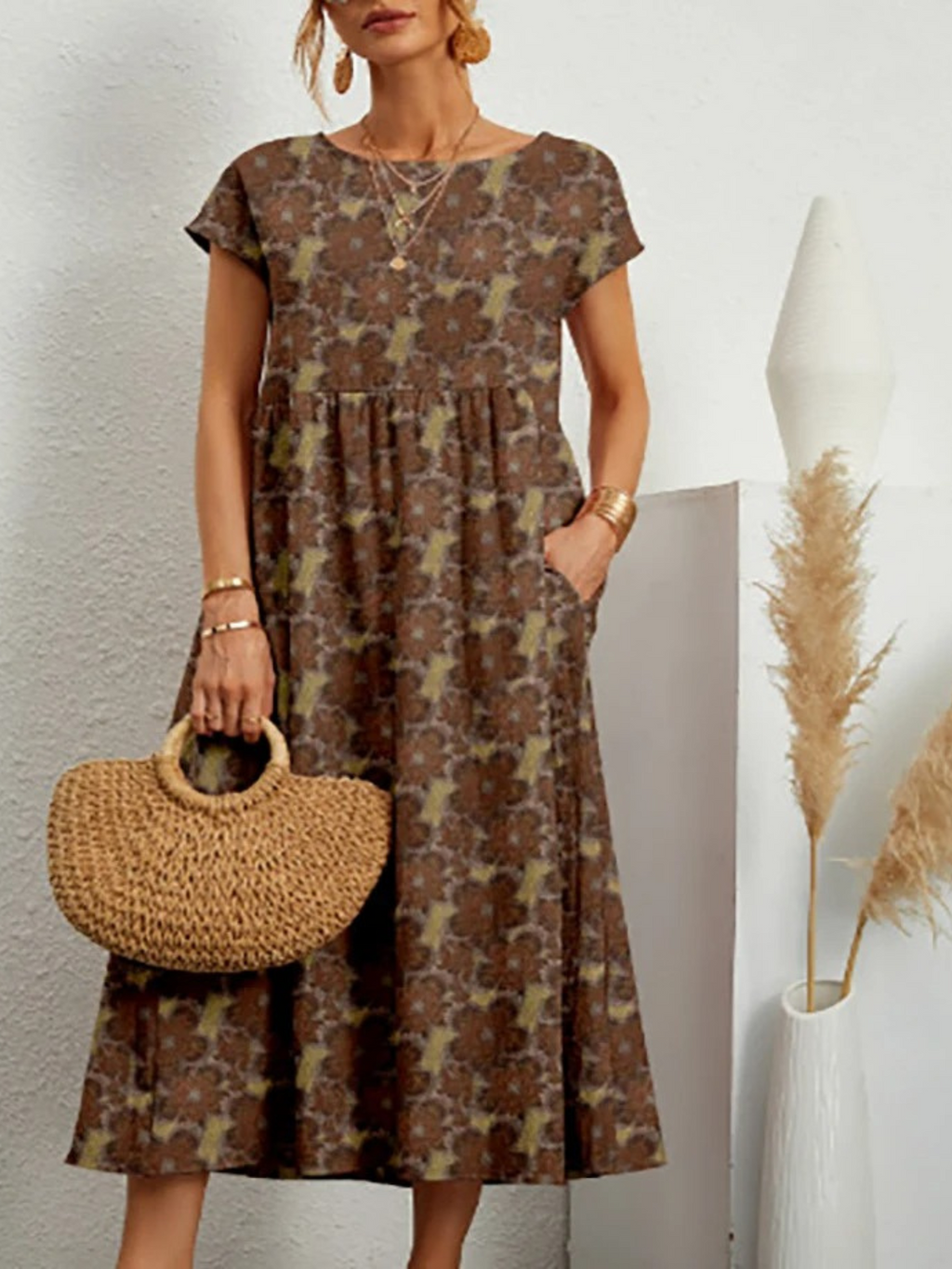 Cotton and Linen Printed Dress for Women
