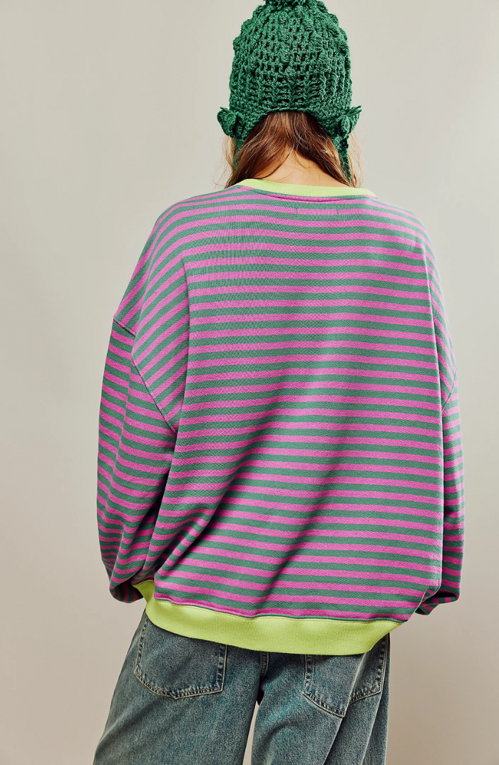 Oversized Striped Crew Neck Pullover Sweater for Women