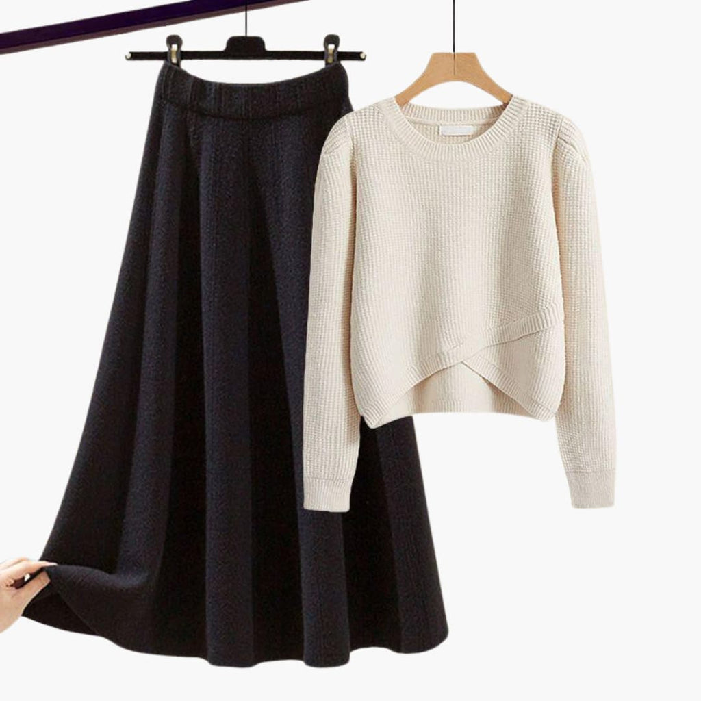 Two Piece Set with Cropped Sweater and A Line Skirt for Women