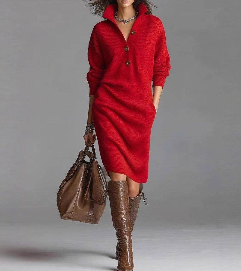Long Sleeve Midi Sweater Dress for Women
