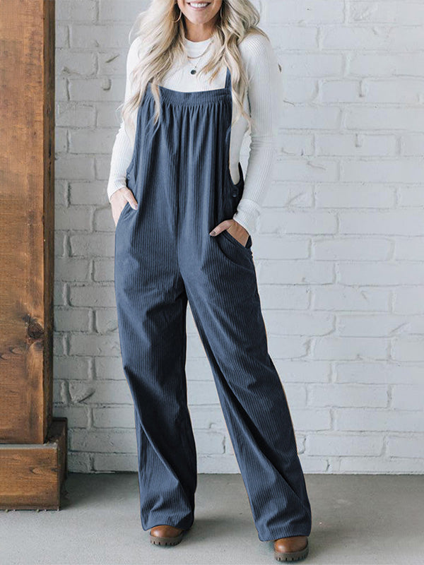Corduroy Jumpsuit with Adjustable Straps for Women