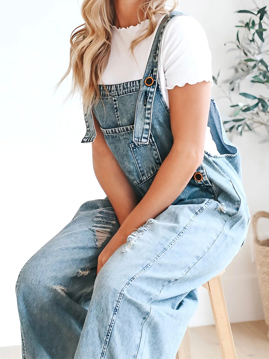 Denim Jumpsuit with Adjustable Straps for Women