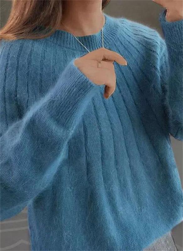 Long Sleeve Relaxed Fit Ribbed Knit Crew Neck Sweater for Women