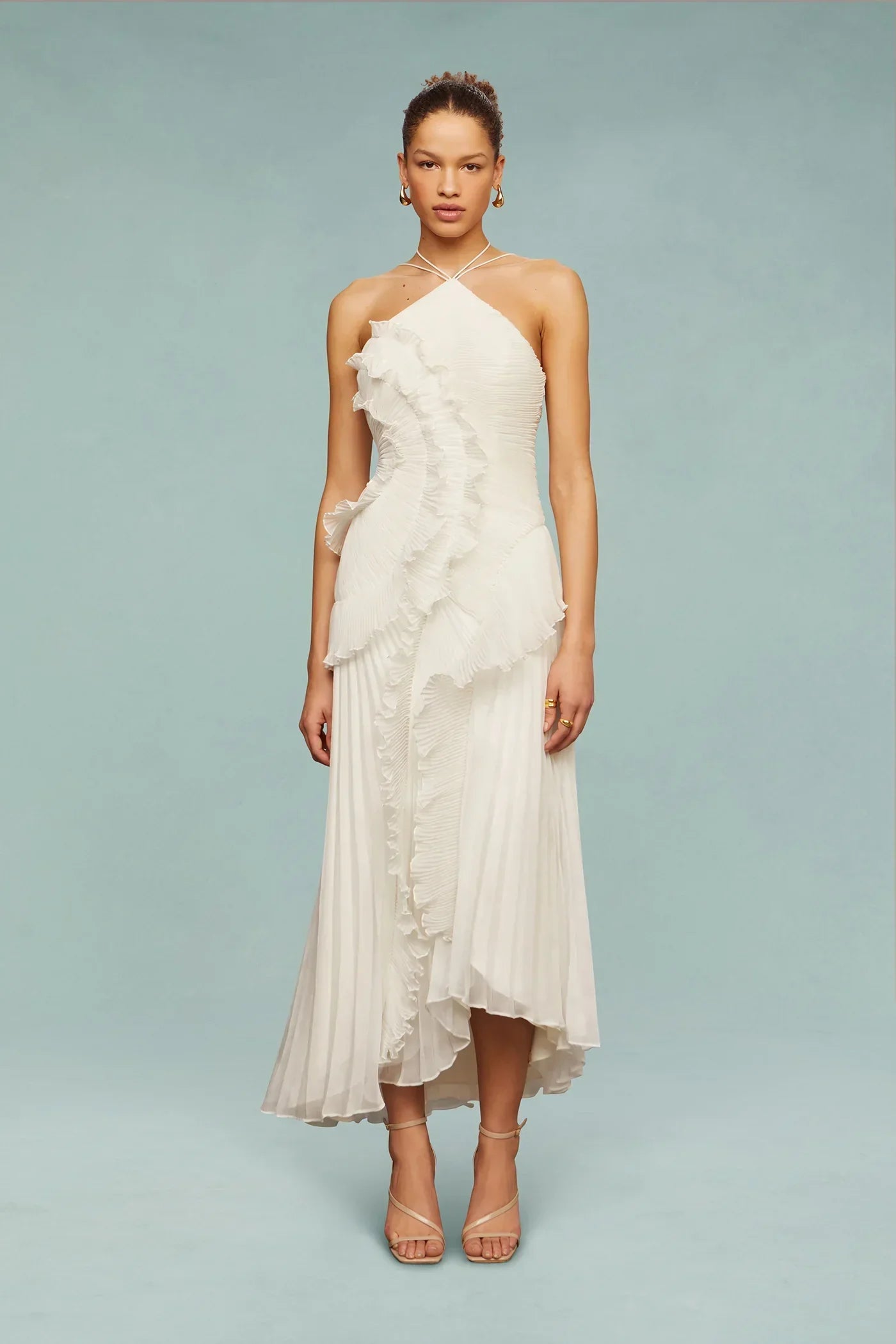 Maxi Chiffon Dress with Ruffles and Halter Neckline for Women