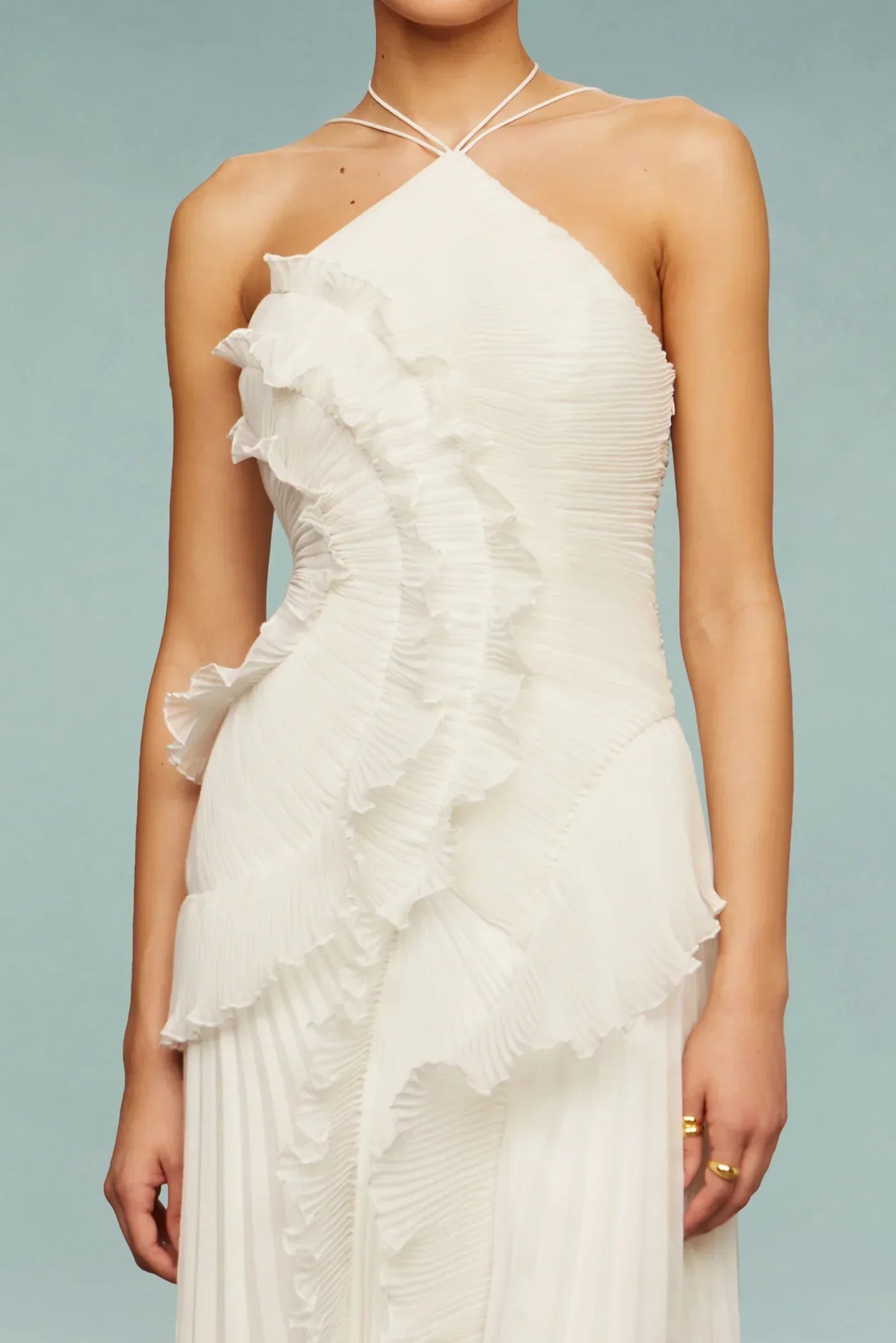 Maxi Chiffon Dress with Ruffles and Halter Neckline for Women