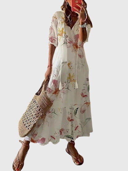 Women's Printed V-Neck Long Dress