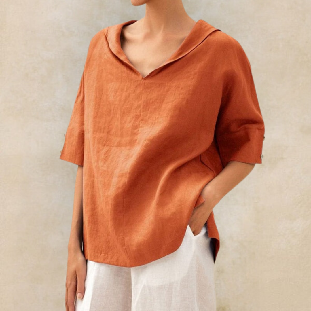 Textured Short Sleeve Top for Women with V-Neck