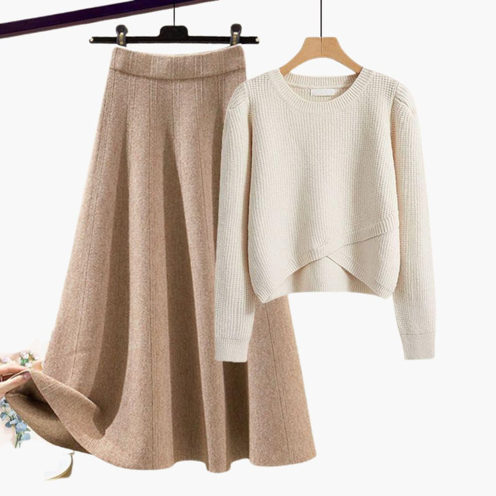 Two Piece Set with Cropped Sweater and A Line Skirt for Women