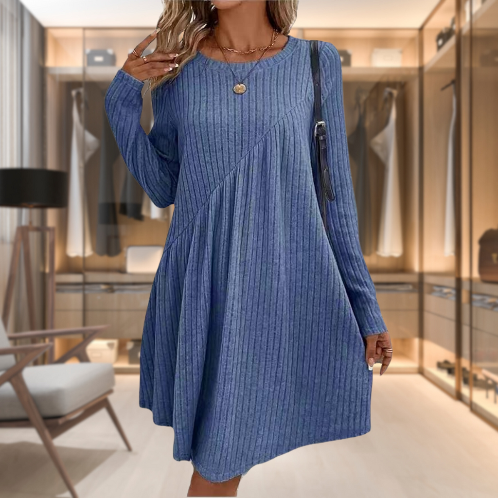 Asymmetrical Ribbed Knit Swing Midi Dress for Women