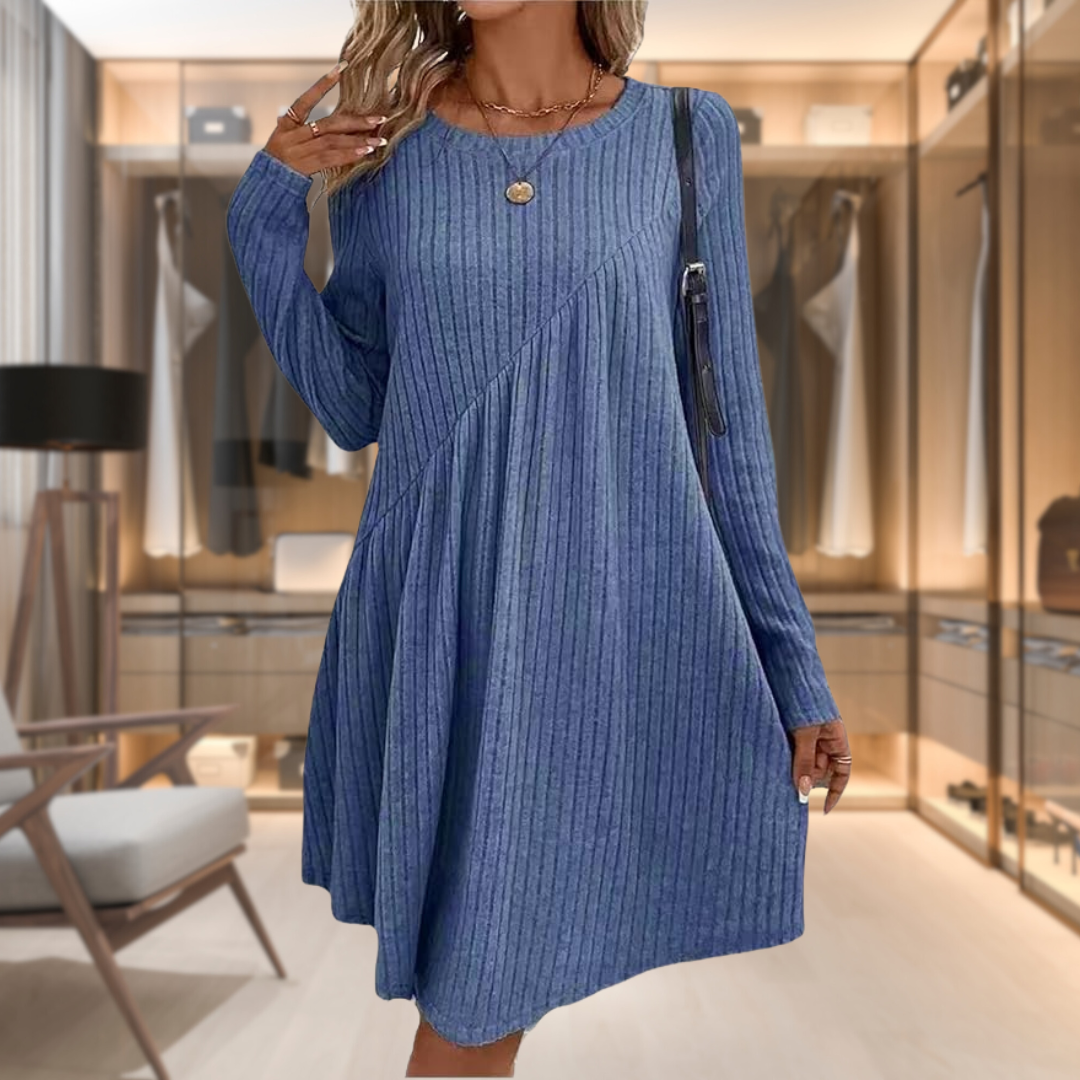 Asymmetrical Ribbed Knit Swing Midi Dress for Women