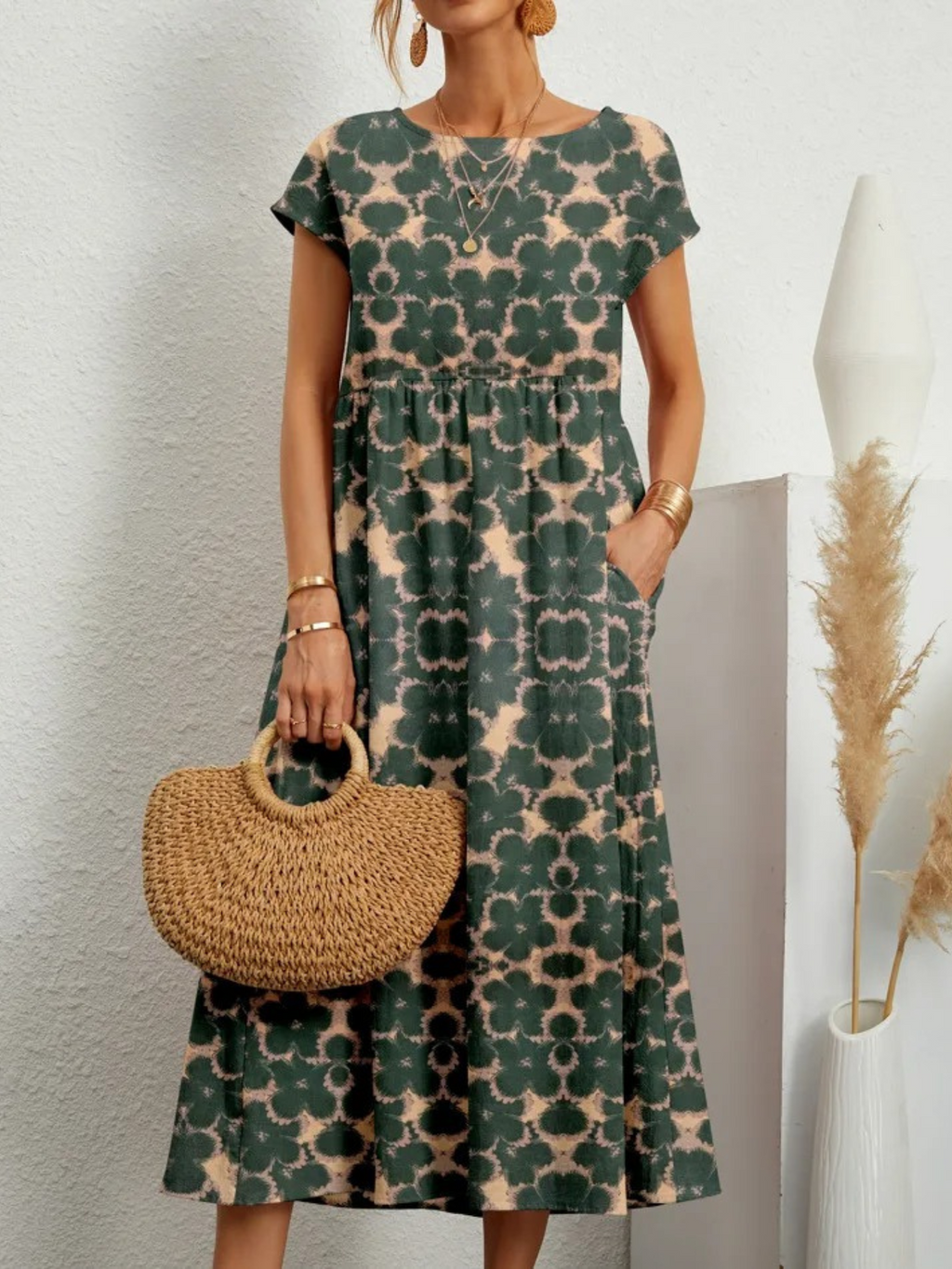 Cotton and Linen Printed Dress for Women