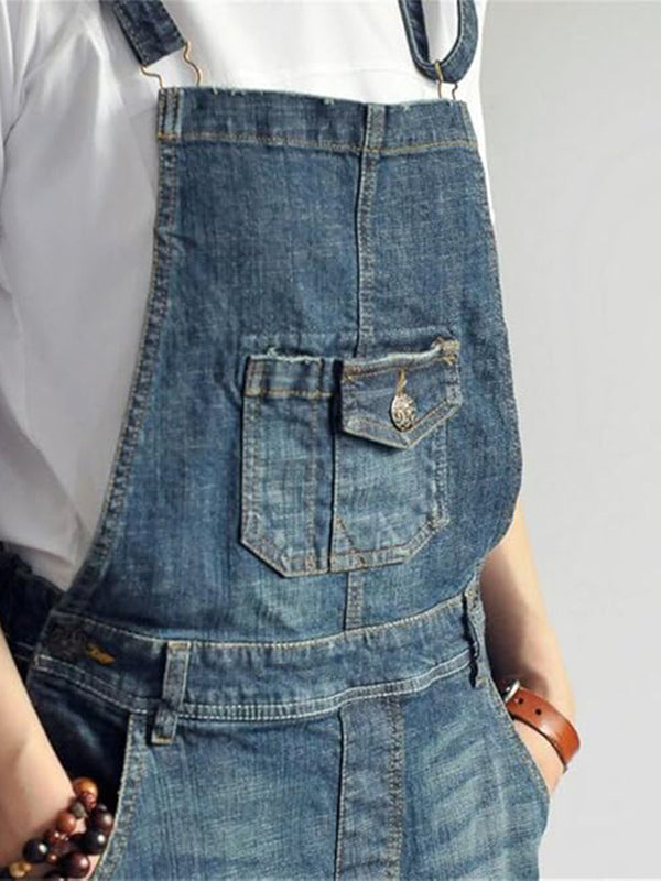 Adjustable Strap Denim Jumpsuit for Women