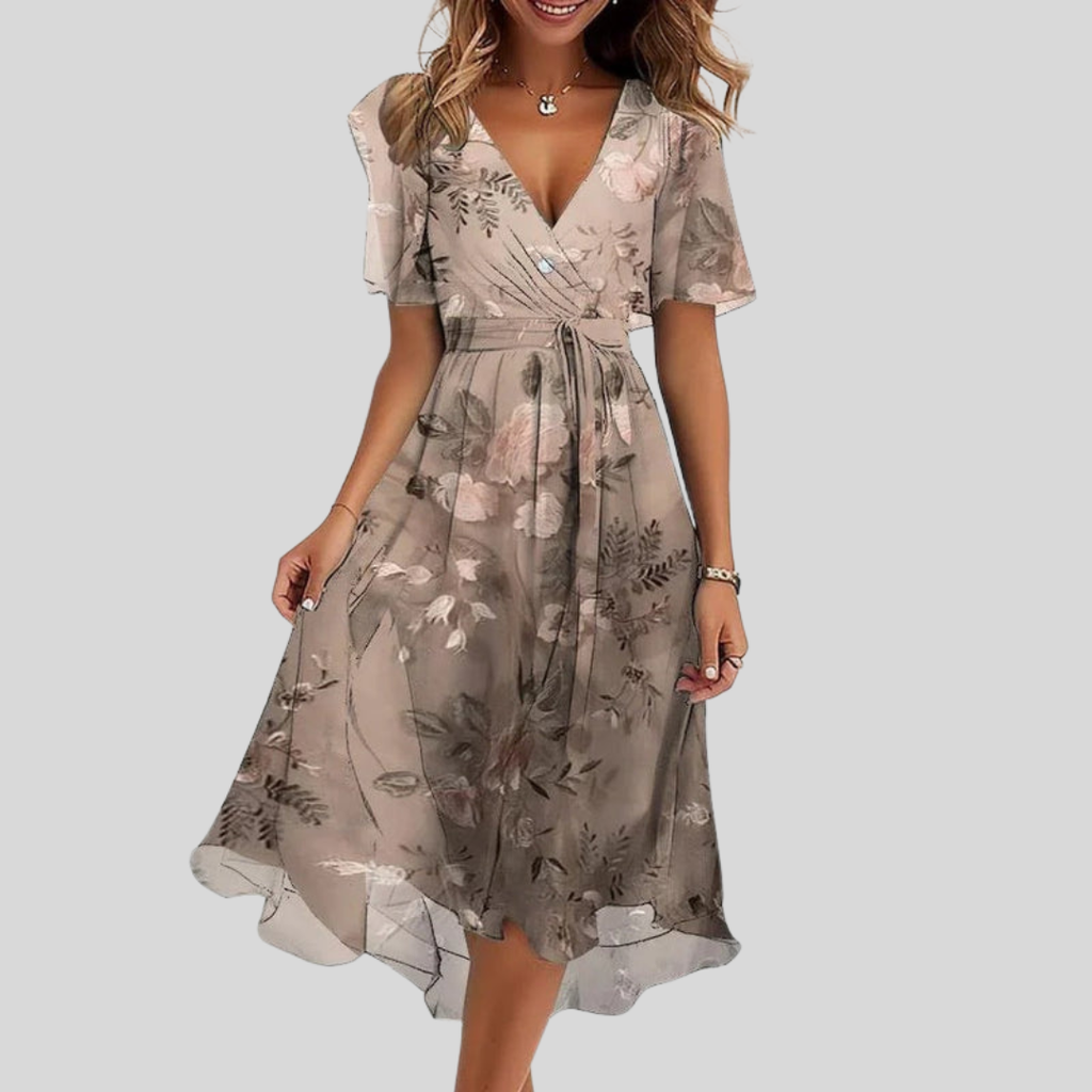 Floral Print Dress with V-Neck for Women