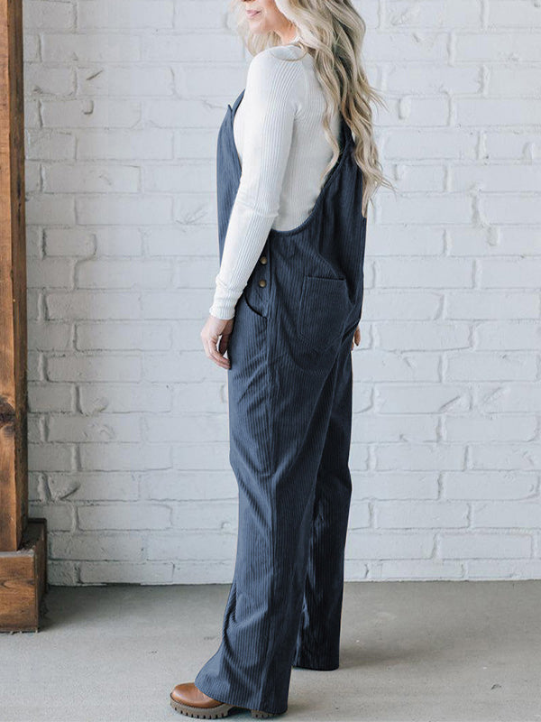 Corduroy Jumpsuit with Adjustable Straps for Women