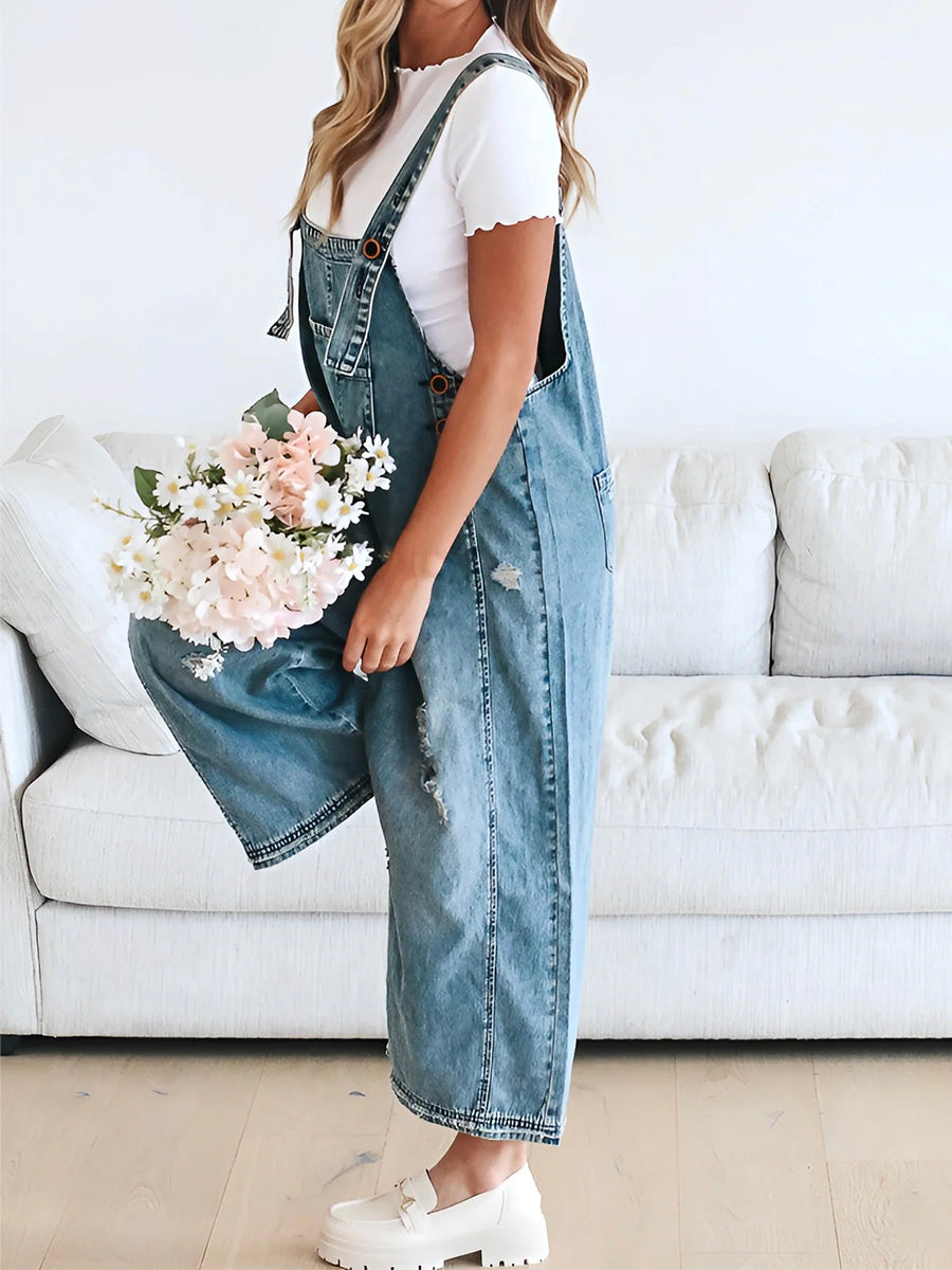 Vintage Wide Leg Denim Overalls for Women
