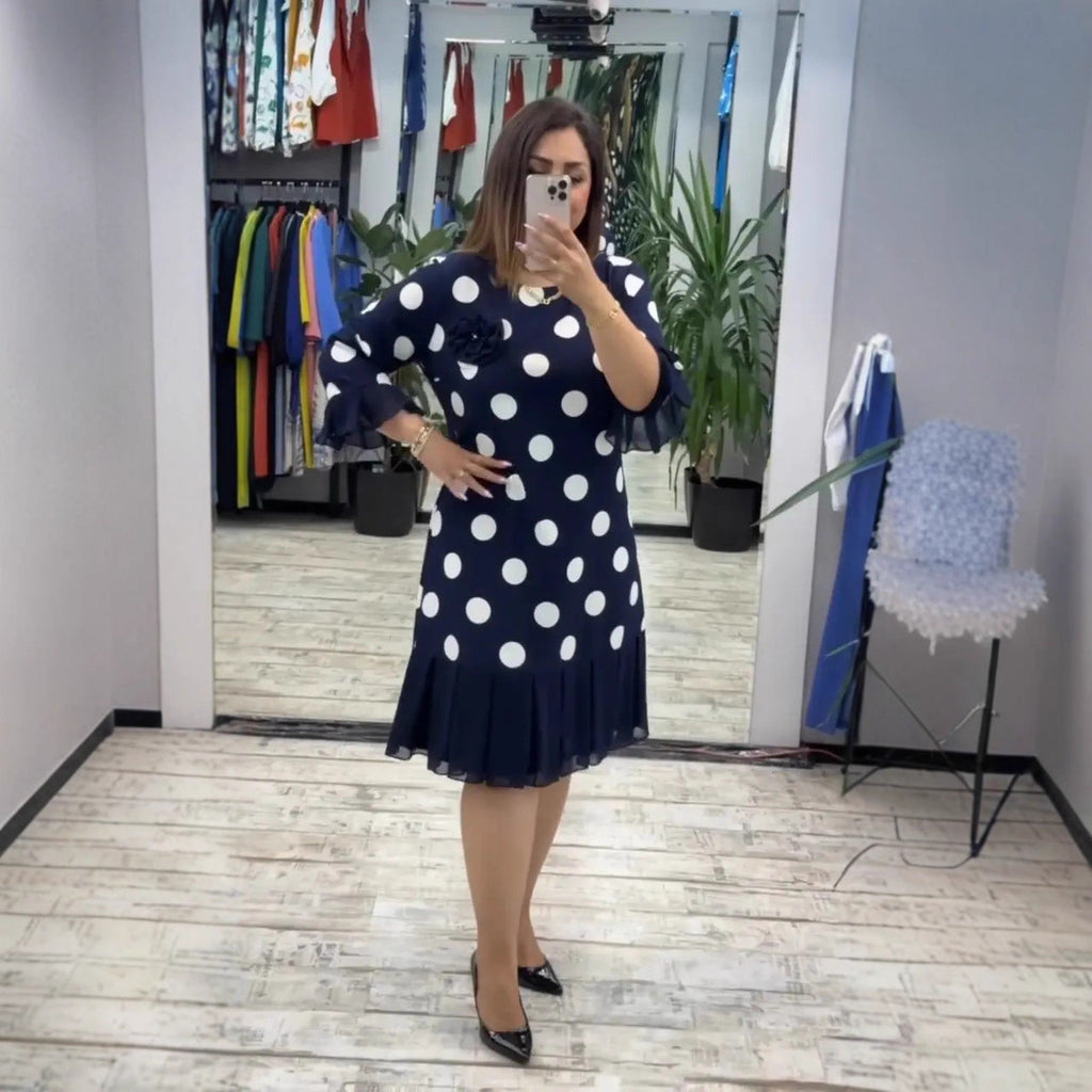 Pleated Polka Dot Dress for Women