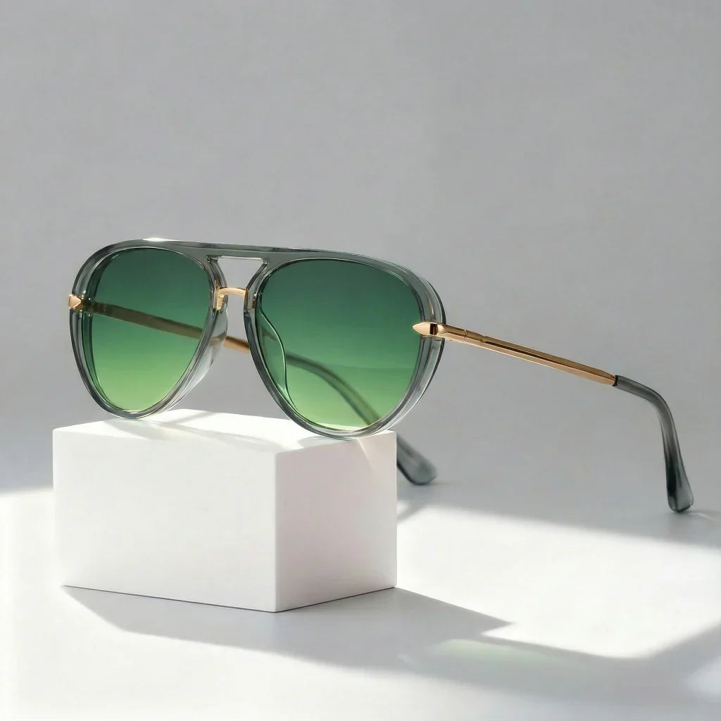 Aviator Sunglasses with Double Bridge Design for Women