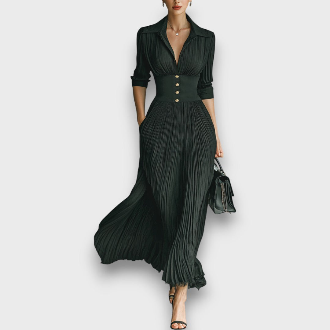 Long Sleeve Pleated Maxi Dress for Women