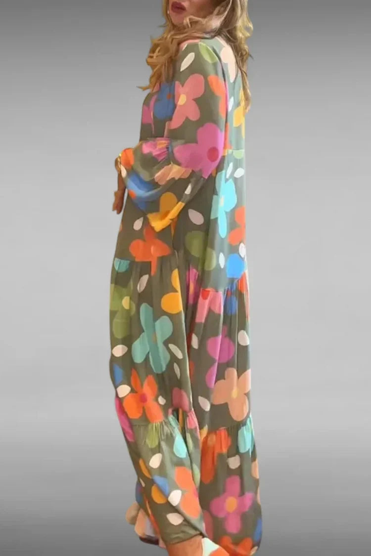 Women's Long-Sleeve Printed Maxi Dress