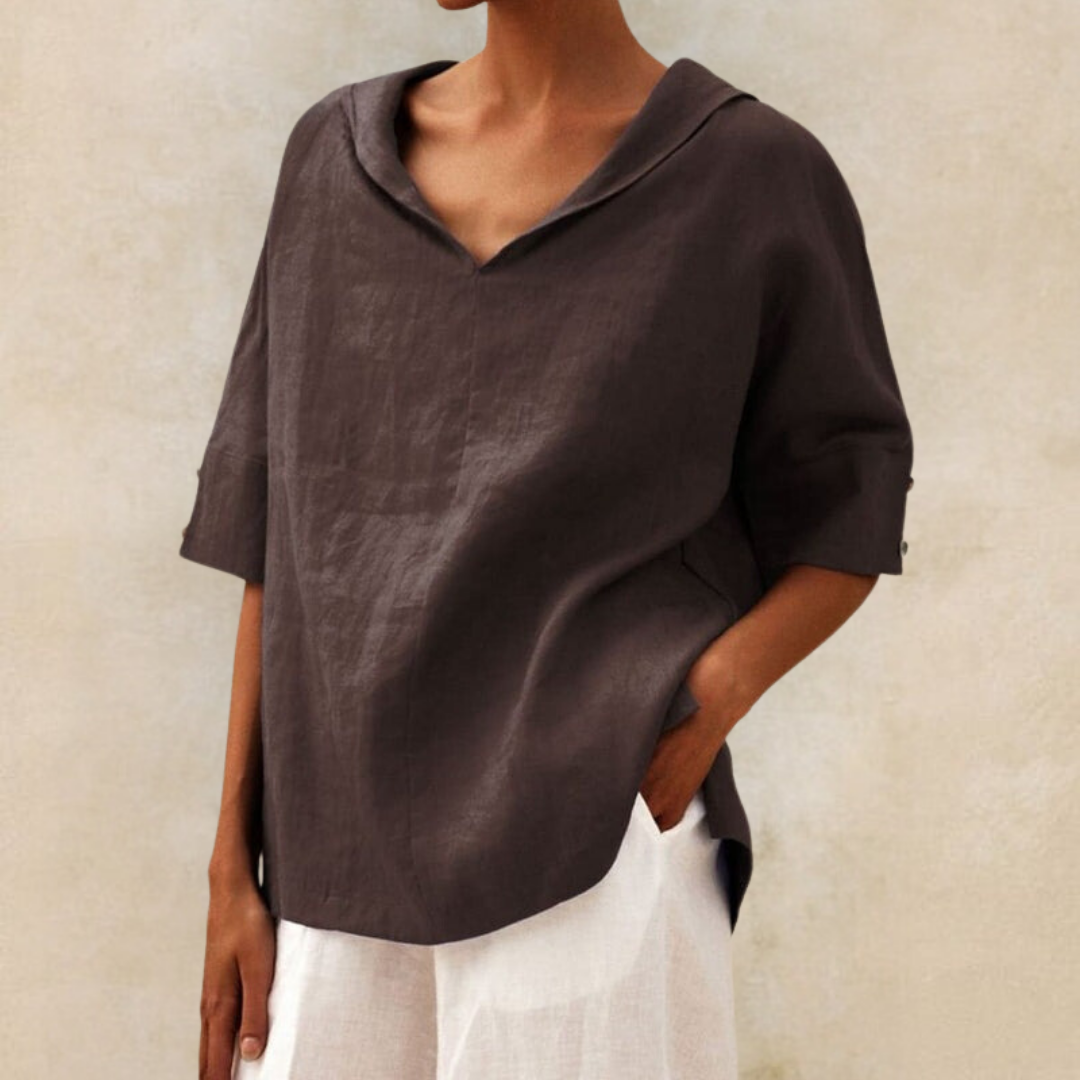 Textured Short Sleeve Top for Women with V-Neck