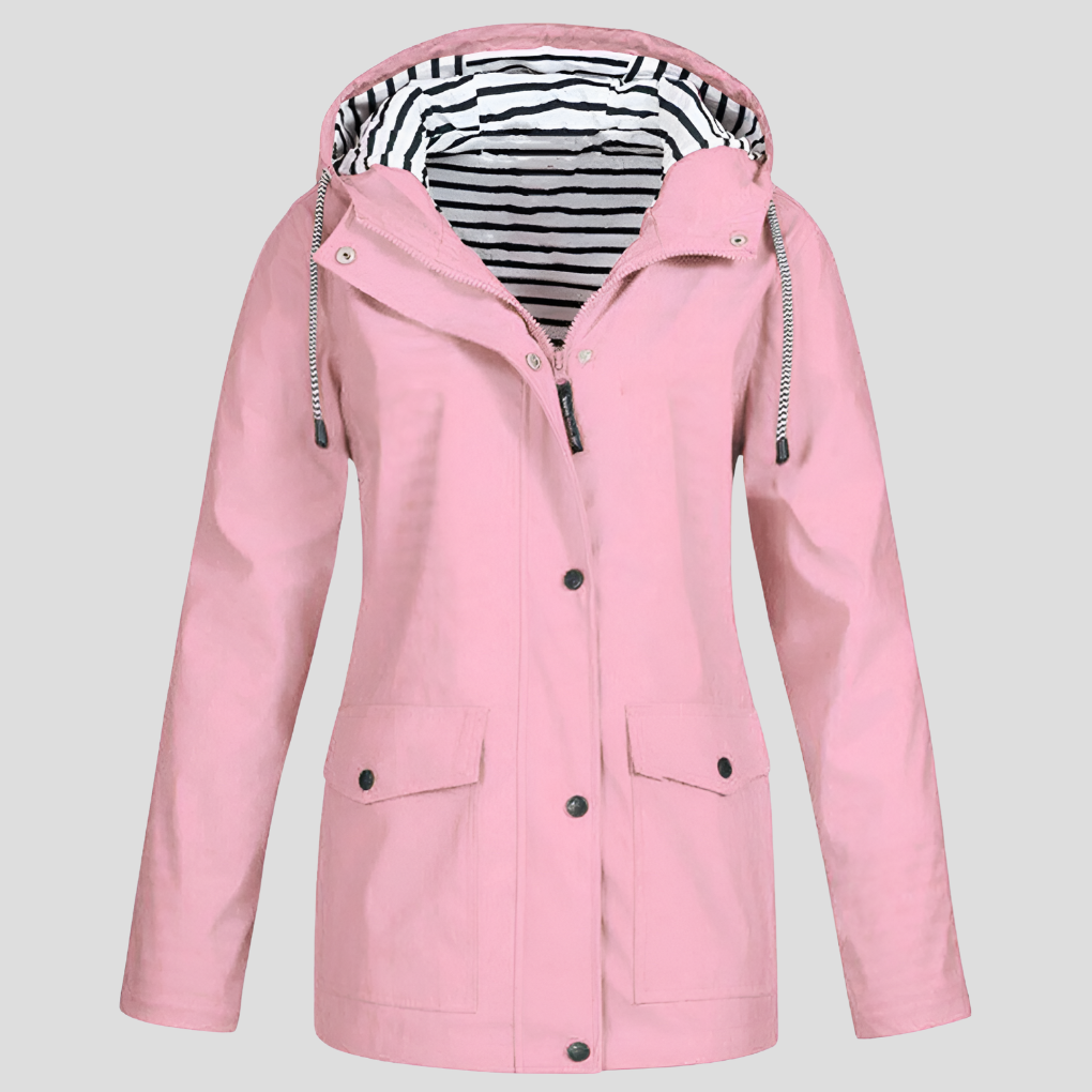 Hooded Zip Up Jacket with Snap Front and Flap Pockets for Women Rosa