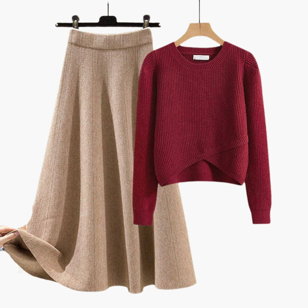 Two Piece Set with Cropped Sweater and A Line Skirt for Women