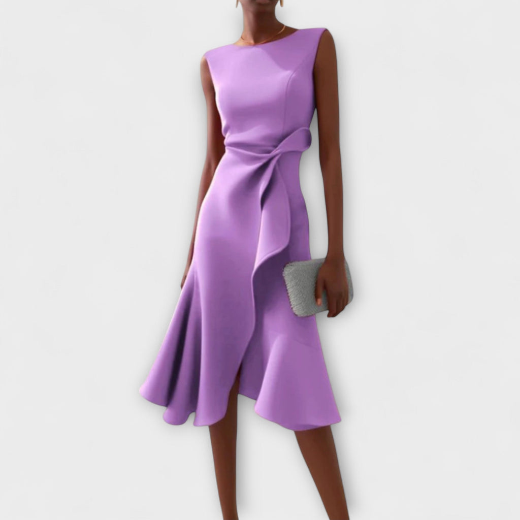 Asymmetric Draped Midi Dress for Women