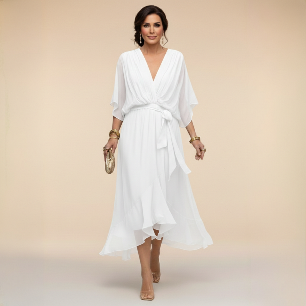 Long Chiffon Dress with Bow for Women